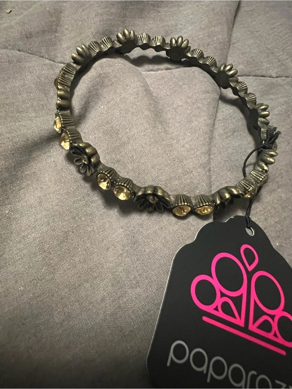 paparazzi Antique Gold Floral Stretch Bracelet with Yellow Facets
